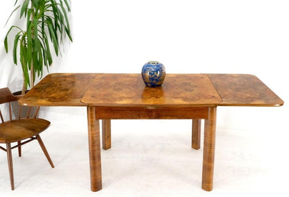 Swedish Mid-Century Modern Burl Wood Refectory Extending Dining Dinette Table