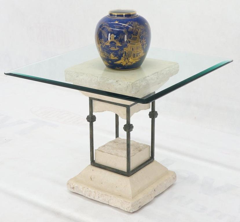 Single Suspended Pedestal Base Square Glass Top Side Table