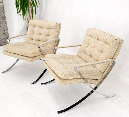 Pair of Mid-Century Modern Polished Stainless Steel Bauhaus Arm Lounge Chairs