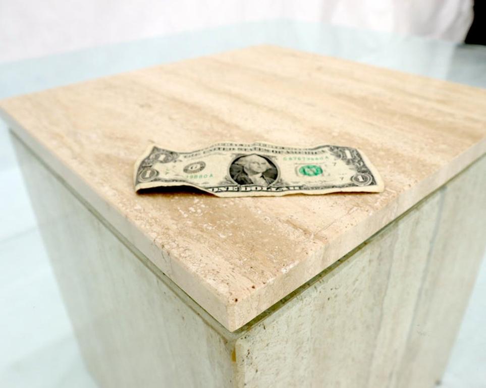 Large Square Travertine Base Glass Top Coffee Table