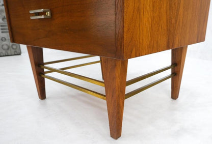 Square Light Walnut Brass Stretchers Two Drawers Nightstand End Table