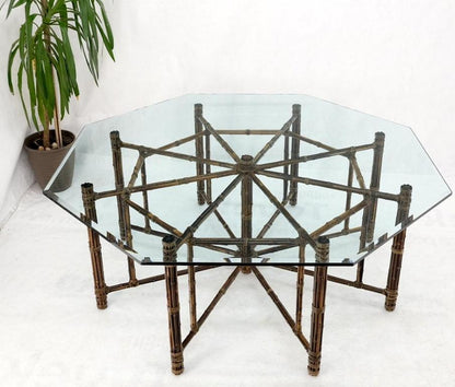 Very Large Octagonal Glass Top Leather Strapped Bamboo McGuire Dining Table