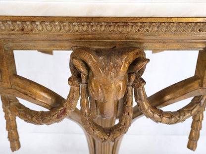 Hanging Fine Carved Antique Gold Gilt Base Marble Top Console Table Credenza