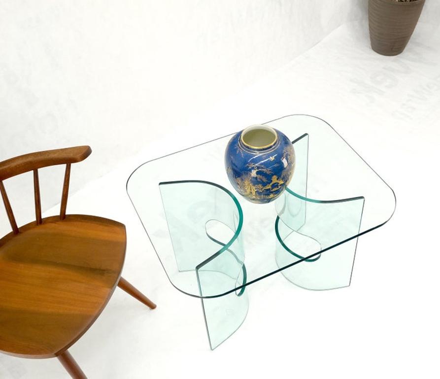 Mid Century Italian Modern Bend Glass C Shape Base Coffee Side Table