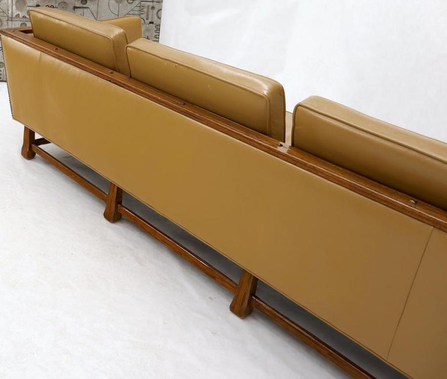 Mid-Century Modern Tan Leather Oak Frame Sofa by Ranch Oak