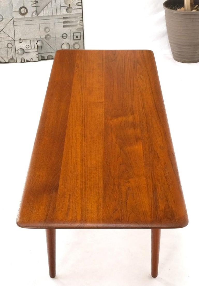 Danish Mid-Century Modern Solid Teak Rectangle Coffee Table Tapered Dowel Legs