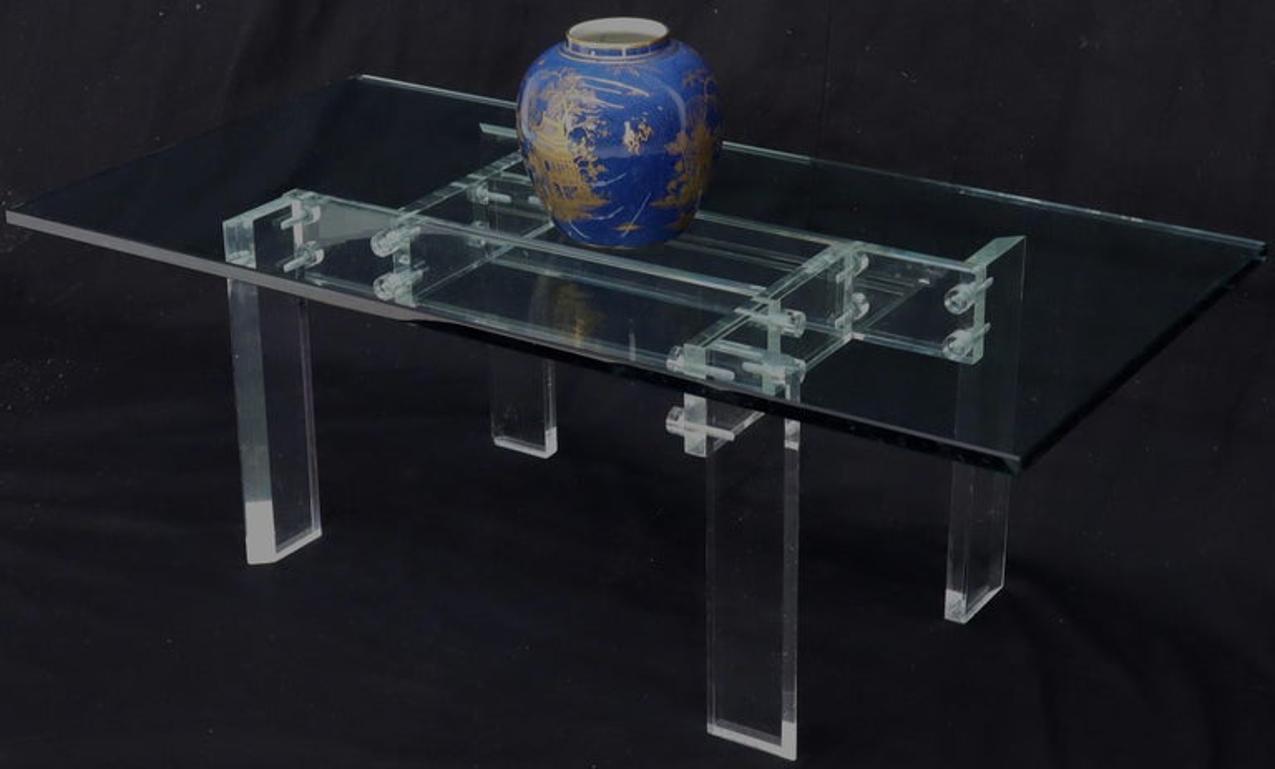 Rectangular Glass top Lucite Base Coffee Table