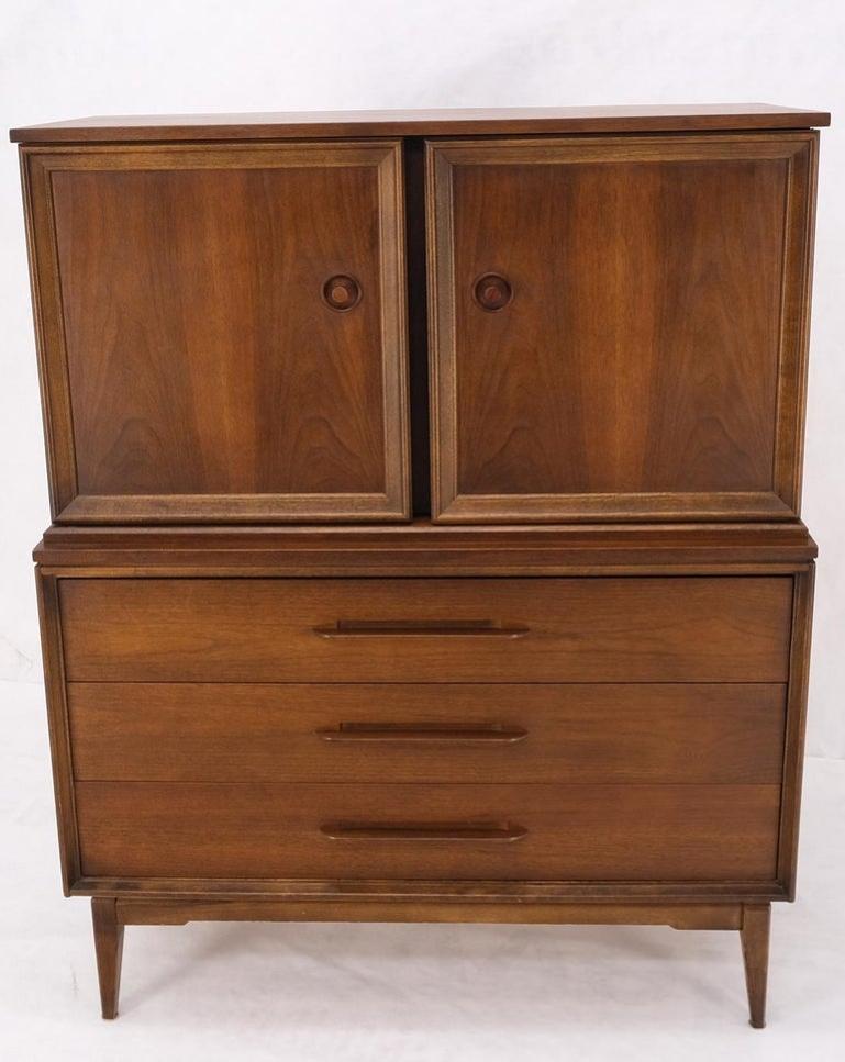 Light Medium Walnut Gentleman's High Chest Dresser Cabinet Mid-Century Modern