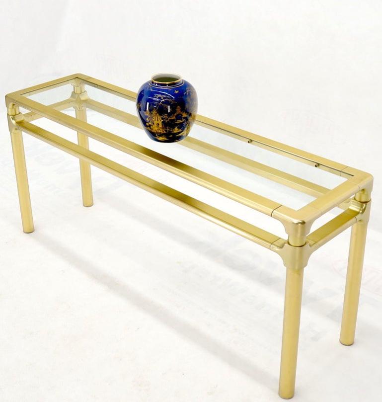 Solid Brass Profile Base Glass Top Mid-Century Modern Console Sofa Table