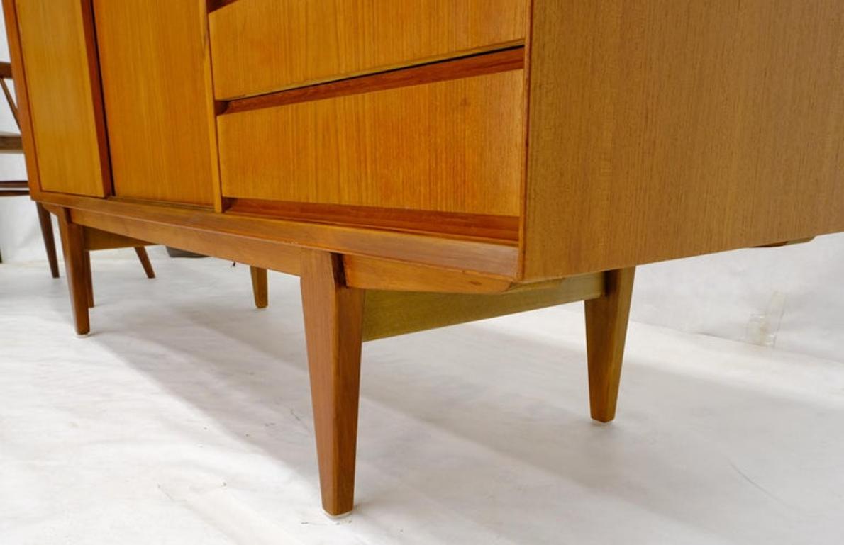 Danish Mid-Century Modern Teak Low 4 Drawers Sliding Doors Compartment Credenza