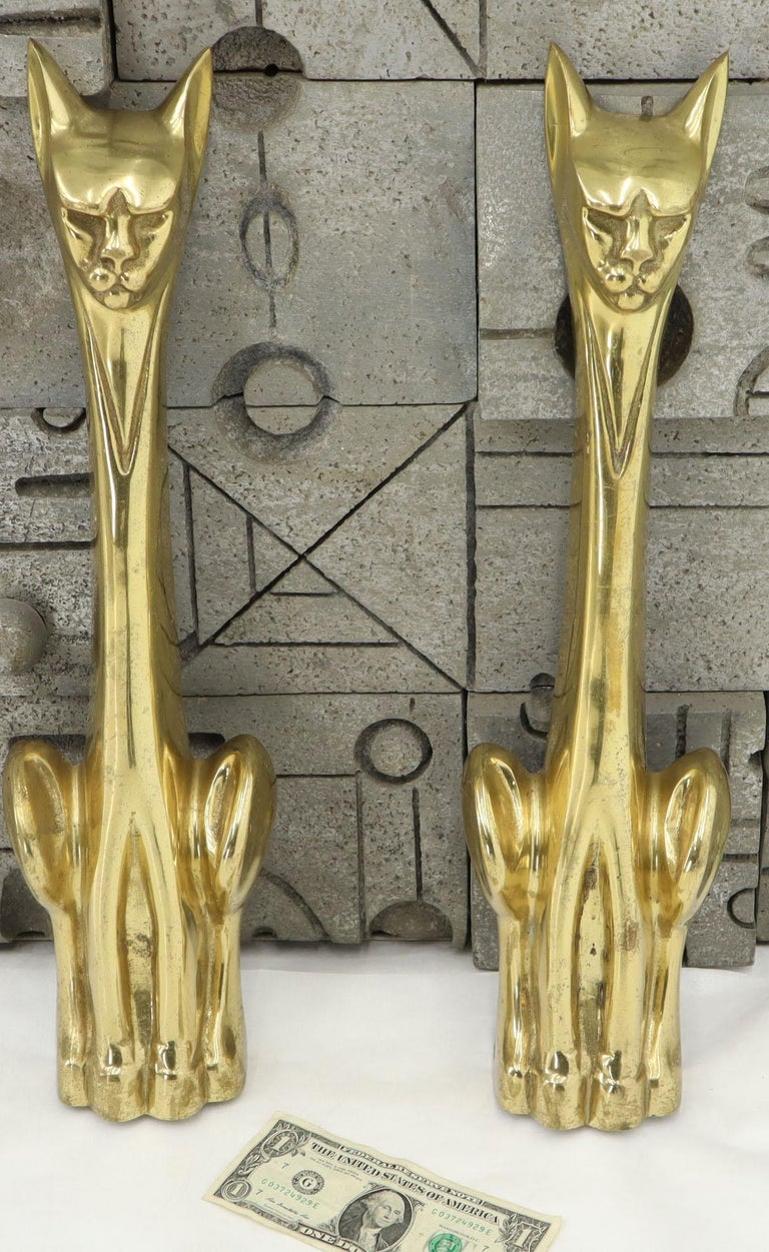 Pair of Brass Andirons Modern Deco Arts & Crafts