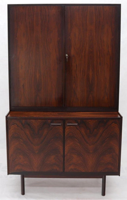 Danish Mid-Century Modern Two Part Rosewood Storage Cabinet Credenza