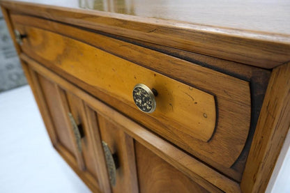 Mid Century Modern Two Doors Drawer Walnut End Table Nightstand Hammered Pulls