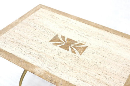 Pair of Italian Travertine Top X-Shape Base End Side Tables