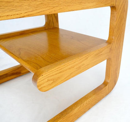 Pair of Mid-Century Solid Oak Smoked Glass Top End Side Tables W Shelves Mint!