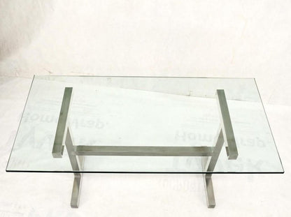 Square Stainless Profile Base Glass Top Dining Writing Work Station Table