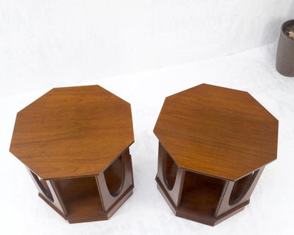 Pair of Mid-Century Modern Walnut Octagon Shape End Side Occasional Tables Mint!