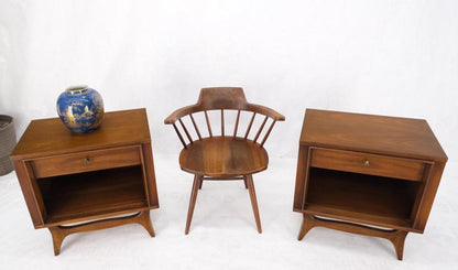 Pair Walnut One Drawer Mid-Century Modern End Tables Night Stands Mint!