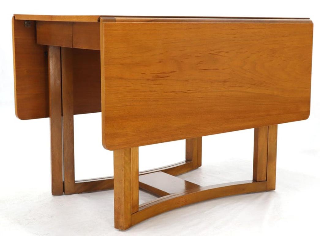 Midcentury Light Walnut Drop Leaf Expandable Dining Table, Three Leafs Boards