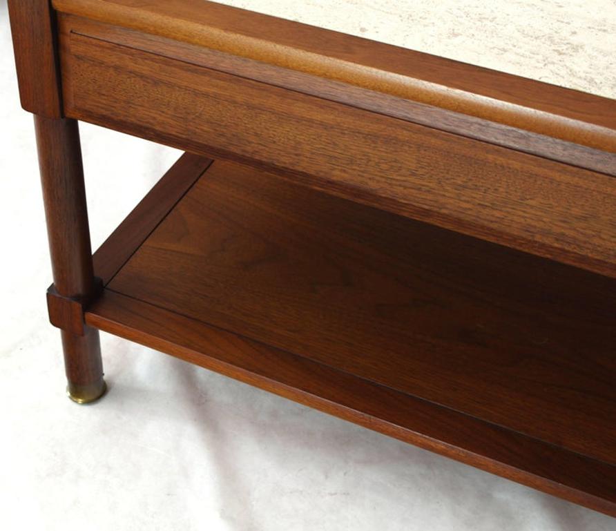 Pair of Travertine Tops One Drawer Oiled Walnut End Side Tables