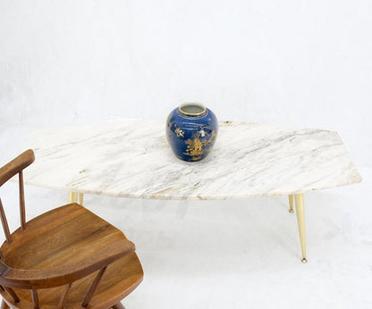 Boat Shape Marble Top Tapered Cone Shape Brass Legs Coffee Table Mint