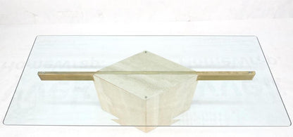 Diamond Shape Pedestal Travertine Base Glass Top Rectangle Coffee Table Mint