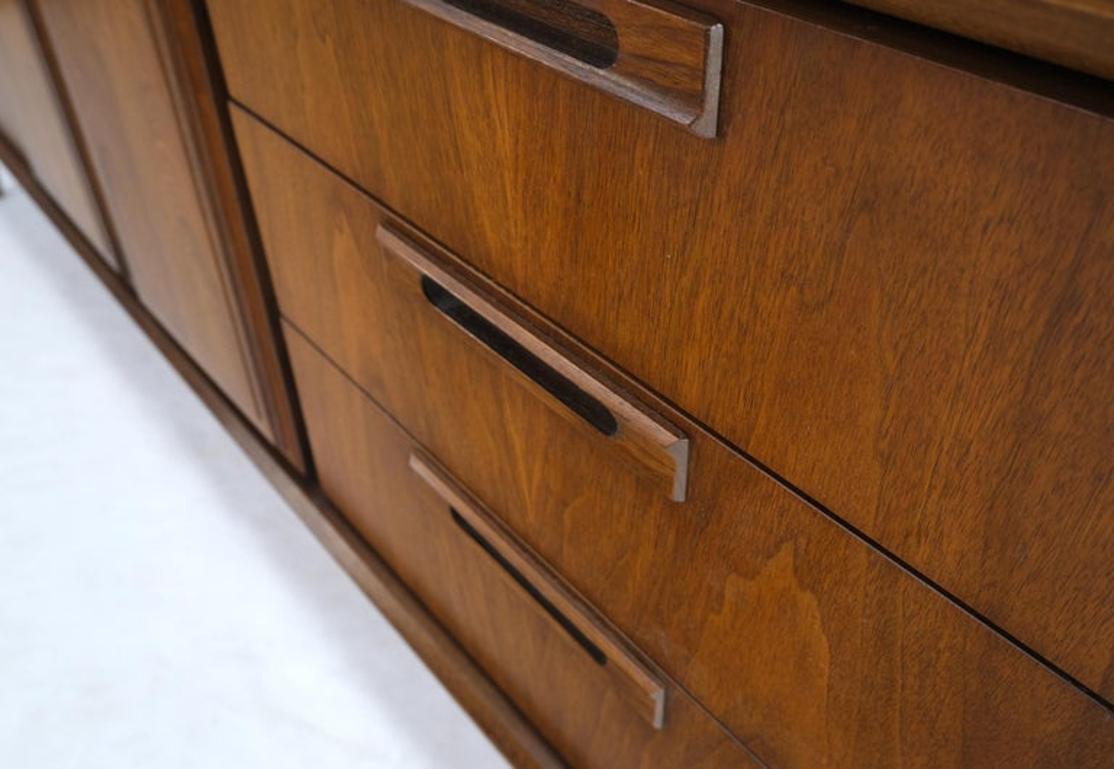 Long Walnut Mid-Century Modern 9 Drawers Credenza Dresser Double Door Cabinet