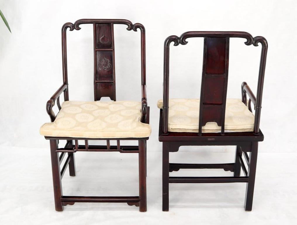 Pair of Chinese Rosewood Nicely Carved Arm Side Chairs