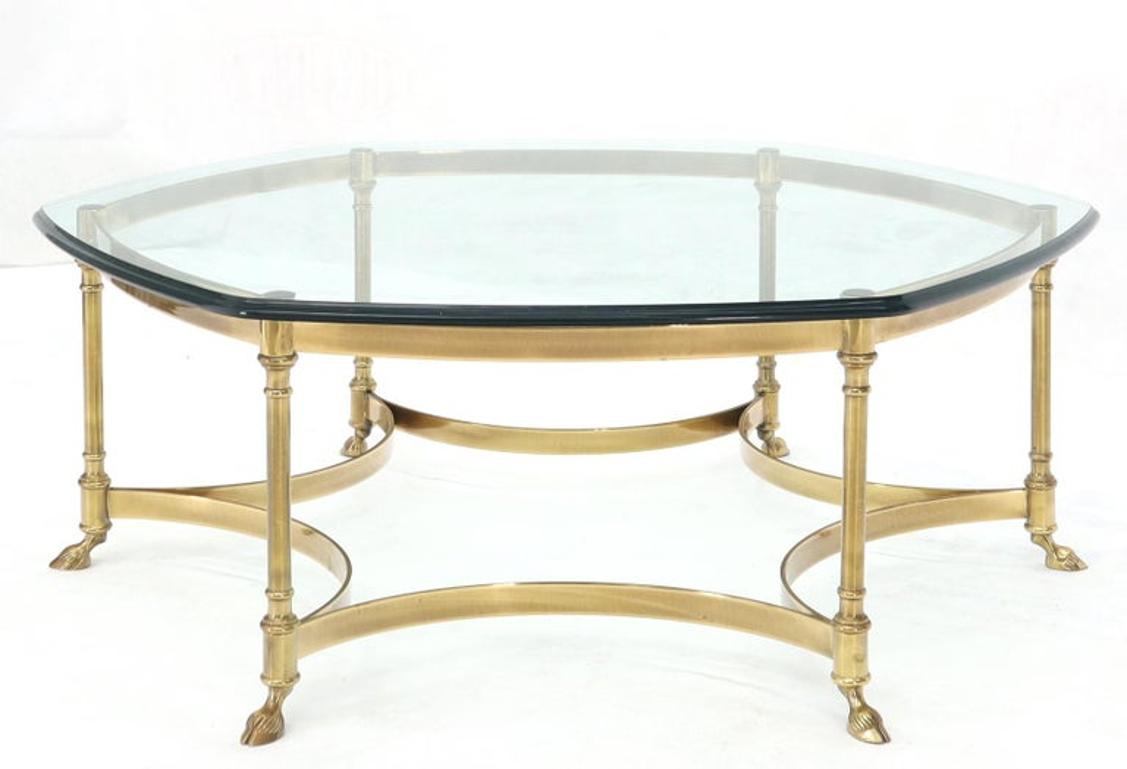 Hexagon Shape Glass Top Brass Frame Hoof Feet Coffee Table