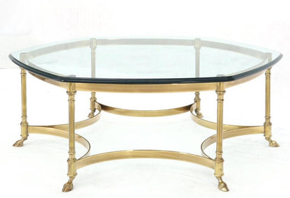 Hexagon Shape Glass Top Brass Frame Hoof Feet Coffee Table