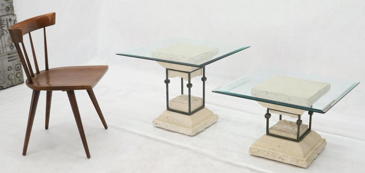 Single Suspended Pedestal Base Square Glass Top Side Table