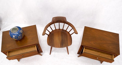 Pair Walnut One Drawer Mid-Century Modern End Tables Night Stands Mint!