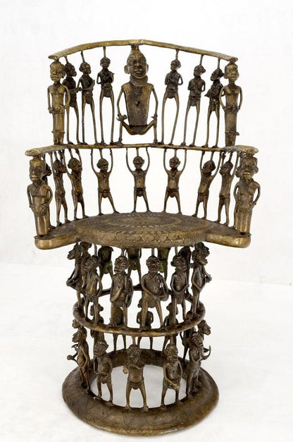 Solid Bronze 44 Figurines African Cameroon Bronze Figurative Throne Chair