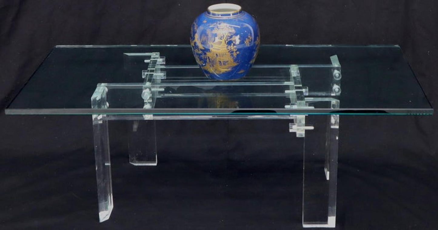 Rectangular Glass top Lucite Base Coffee Table