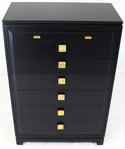 Black Lacquer Tall Decorative Brass Hardware Pulls High Chest Dresser