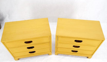 Pair Davis Mid-Century Modern Lemon Yellow Drop Pulls 3 Drawers Bachelor Chests