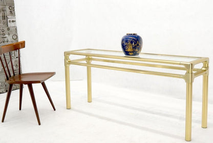 Solid Brass Profile Base Glass Top Mid-Century Modern Console Sofa Table