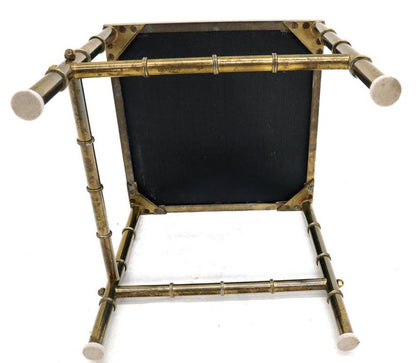 Solid Brass Faux Bamboo Set of 3 Nesting Tables with Black Vitrolite Glass