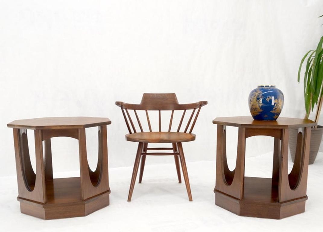 Pair of Mid-Century Modern Walnut Octagon Shape End Side Occasional Tables Mint!