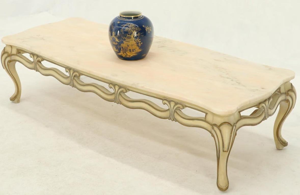 Marble to Pierced Carving Country French Provincial Coffee Table Cabriole Legs