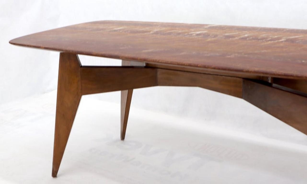 Rouge Boat Shape Marble Top Dining Table on Compass Shape Solid Walnut Legs