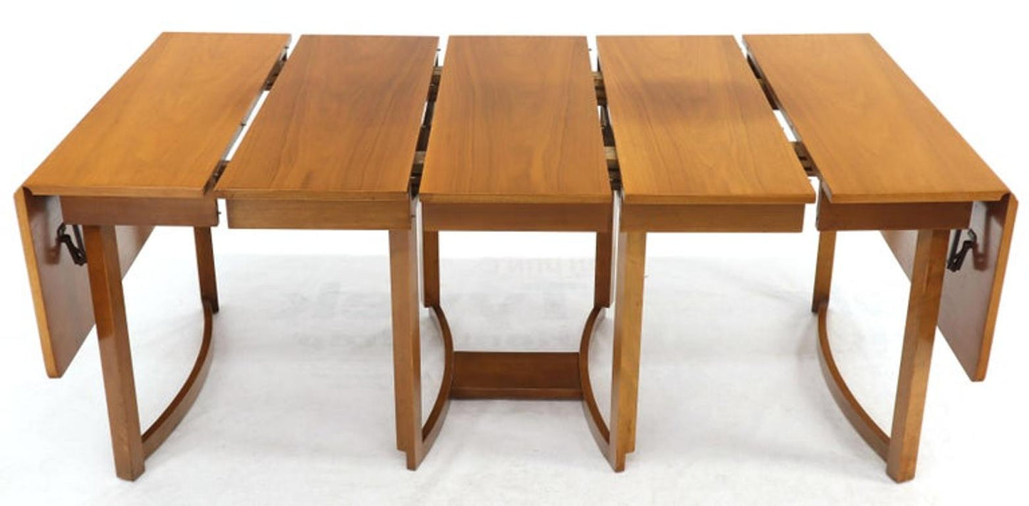 Midcentury Light Walnut Drop Leaf Expandable Dining Table, Three Leafs Boards