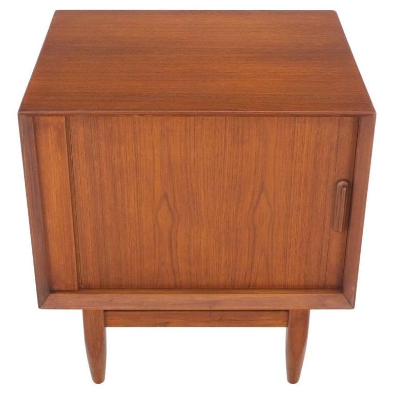 Danish Mid-Century Modern Teak Side End Table Night Stand Tambour Doors Falster