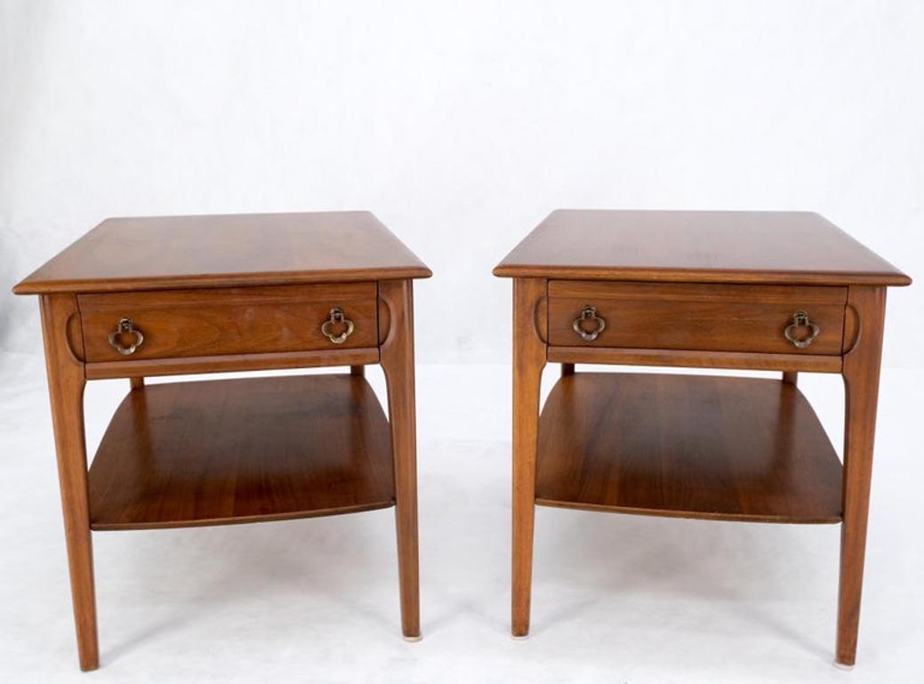 Pair of Walnut One Drawer Bottom Shelf Rectangle End Tables Mint Condition