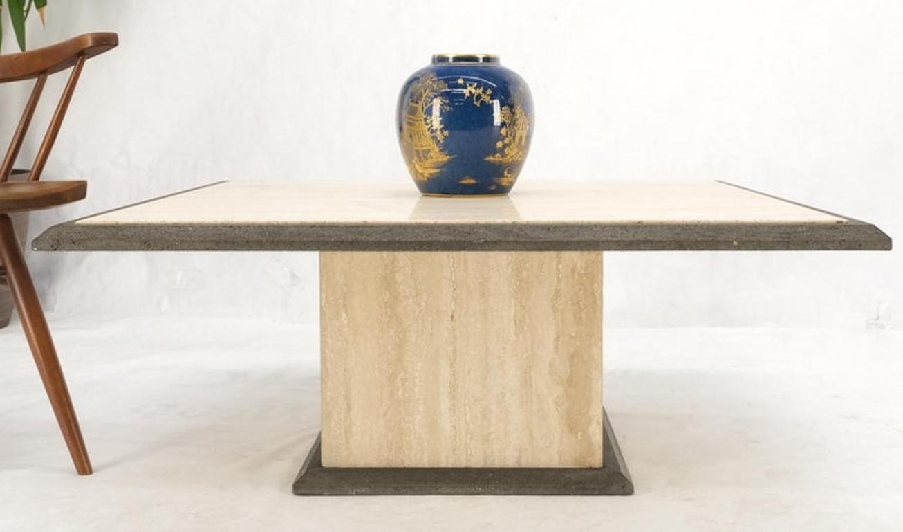 Two Tone Square Travertine Coffee Table Grey Bezel Italian Mid Century Mode