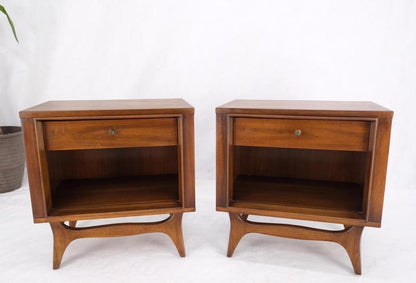 Pair Walnut One Drawer Mid-Century Modern End Tables Night Stands Mint!