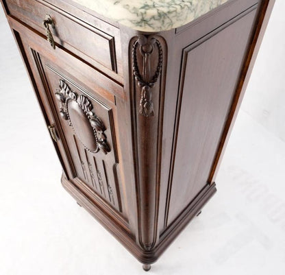 Tall Narrow Walnut Marble Top Night Stands End Table Cabinet Porcelain Insert