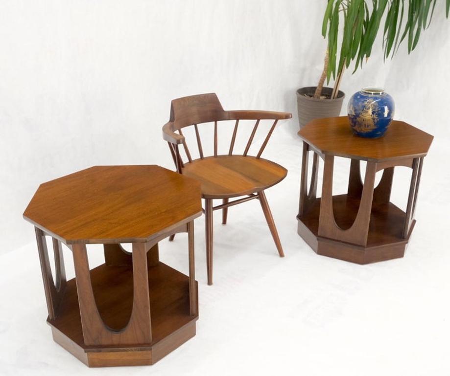 Pair of Mid-Century Modern Walnut Octagon Shape End Side Occasional Tables Mint!