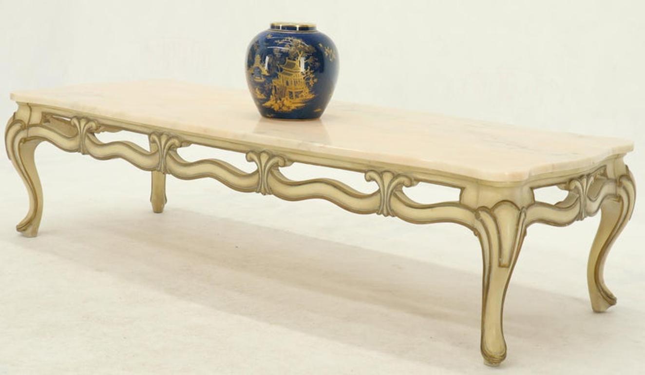 Marble to Pierced Carving Country French Provincial Coffee Table Cabriole Legs