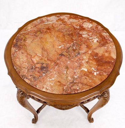 Carved Walnut Rouge Marble Top Lamp Side Occasional Table Stand Pedestal